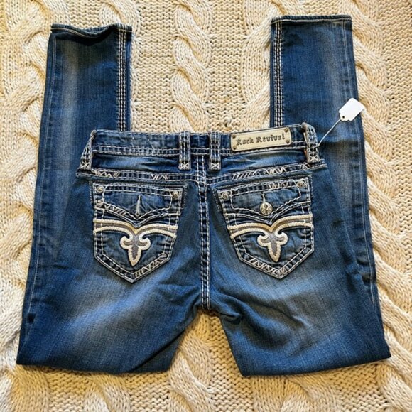 Rock Revival Dark Blue Felicia Skinny Jeans 28 - Picture 1 of 6
